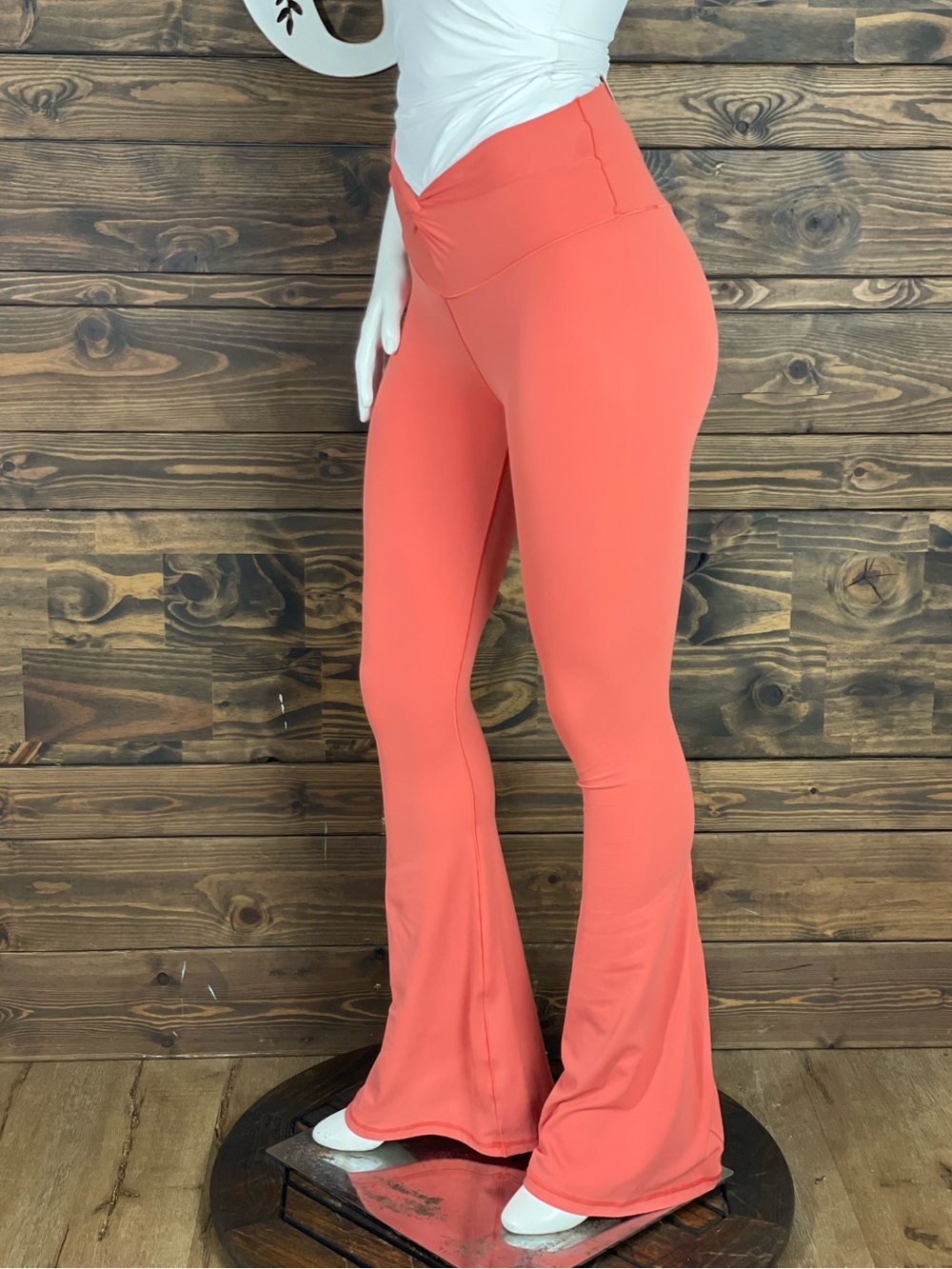 aerie | Offline Coral Wide Leg Flared High-Rise Leggings Twist Knot Waist